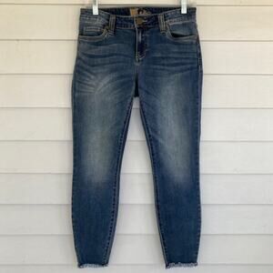 Kut from the Kloth Raw Hem Dark Wash Straight Leg Ankle Jean 4